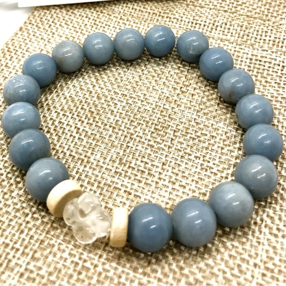 Flower Clear Quartz Angelite Beaded Bracelet - Picture 1 of 7